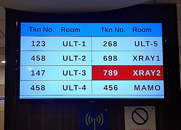 OPD queue display installed in a hospital laboratory, calling tokens to ultrasound, X-ray and mammography rooms
