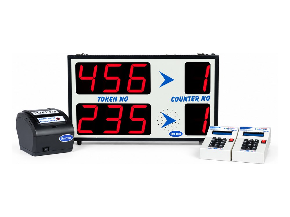 LED Wireless queue management system — LED token display, thermal token printer and two LCD calling units