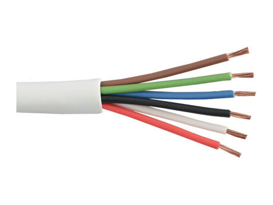 6-core 14/38 multistrand cable with its six coloured conductors exposed